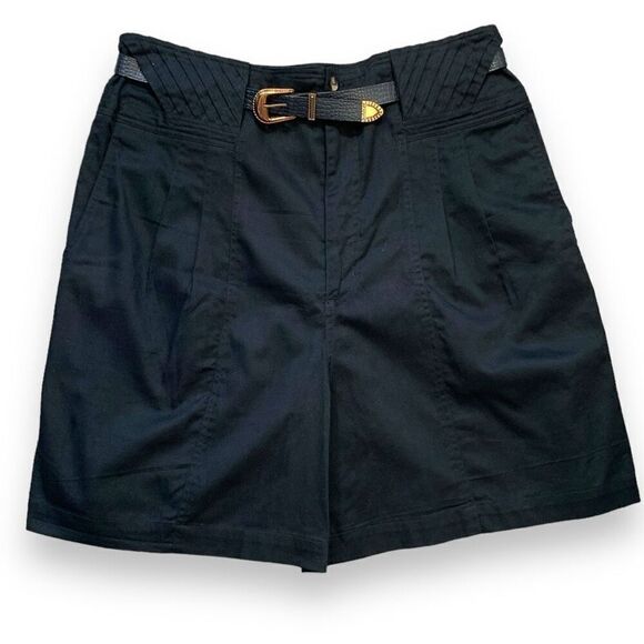 Vintage Jennifer Women Shorts Tailored High Waisted Black Pleated Deadstock Plus - Picture 8 of 8